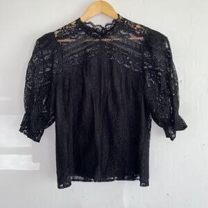 Black All Over Lace Mock Neck Blouse Top SZ L Regencycore Whimsigoth  Dark Fairy